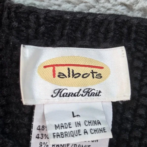 VTG Talbots Linen Blend Patchwork Zip Cardigan Womens Large Hand Knit Multicolor - Picture 3 of 7